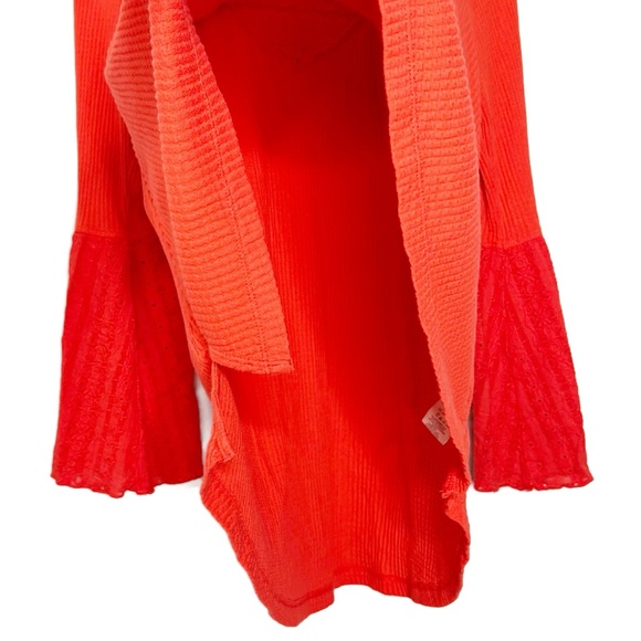 Free People Red Bell Sleeve Lace Trim V Neck Thermal Top Womens Large - Picture 9 of 16